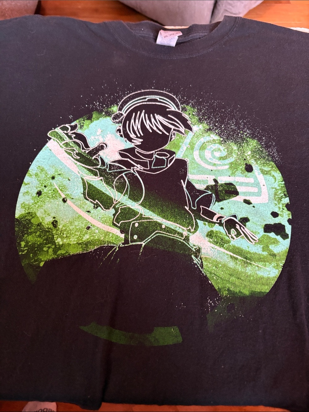 Men’s Black Graphic Tee with Green Anime Design- Avatar Earthbender Orb